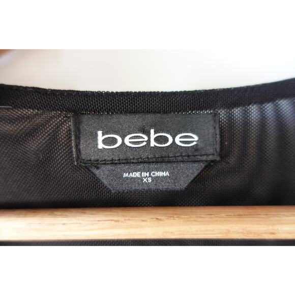 Bebe Bodysuit XS Black Mesh Sheer Flutter Sleeve Deep V Wrap Top VTG 90s Y2K - Picture 3 of 6